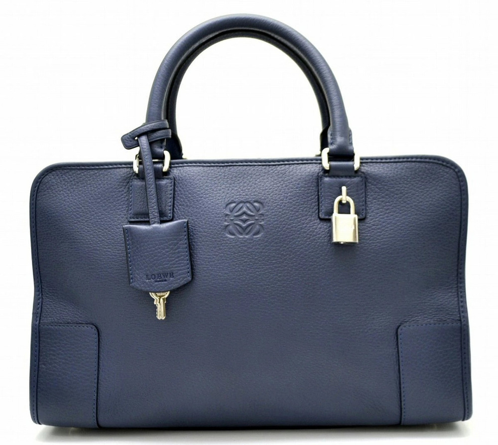 Loewe Amazona Boston Handbag Leather Blue Navy Blue